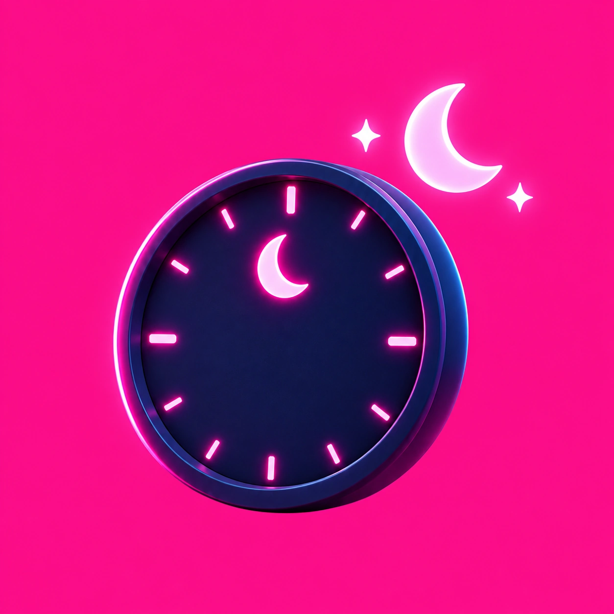 Relógio neon da campanha, com lua e ponteiros em movimento